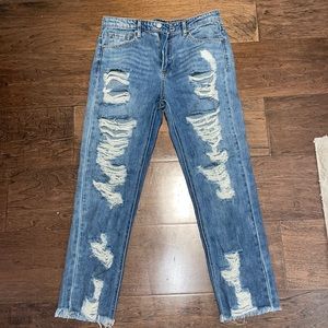 insane gene high waist distressed girlfriend jean